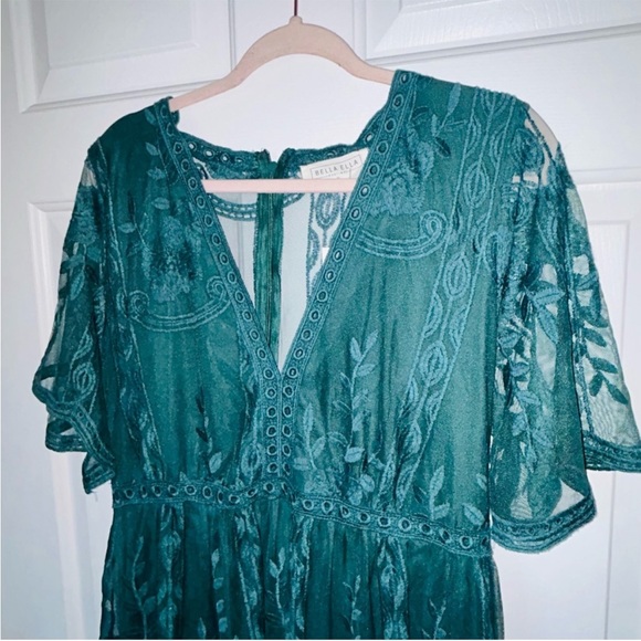 NWT Bella Boutique Emerald Green Lace Mini Dress Tunic V Neck XL Plus - Picture 4 of 10